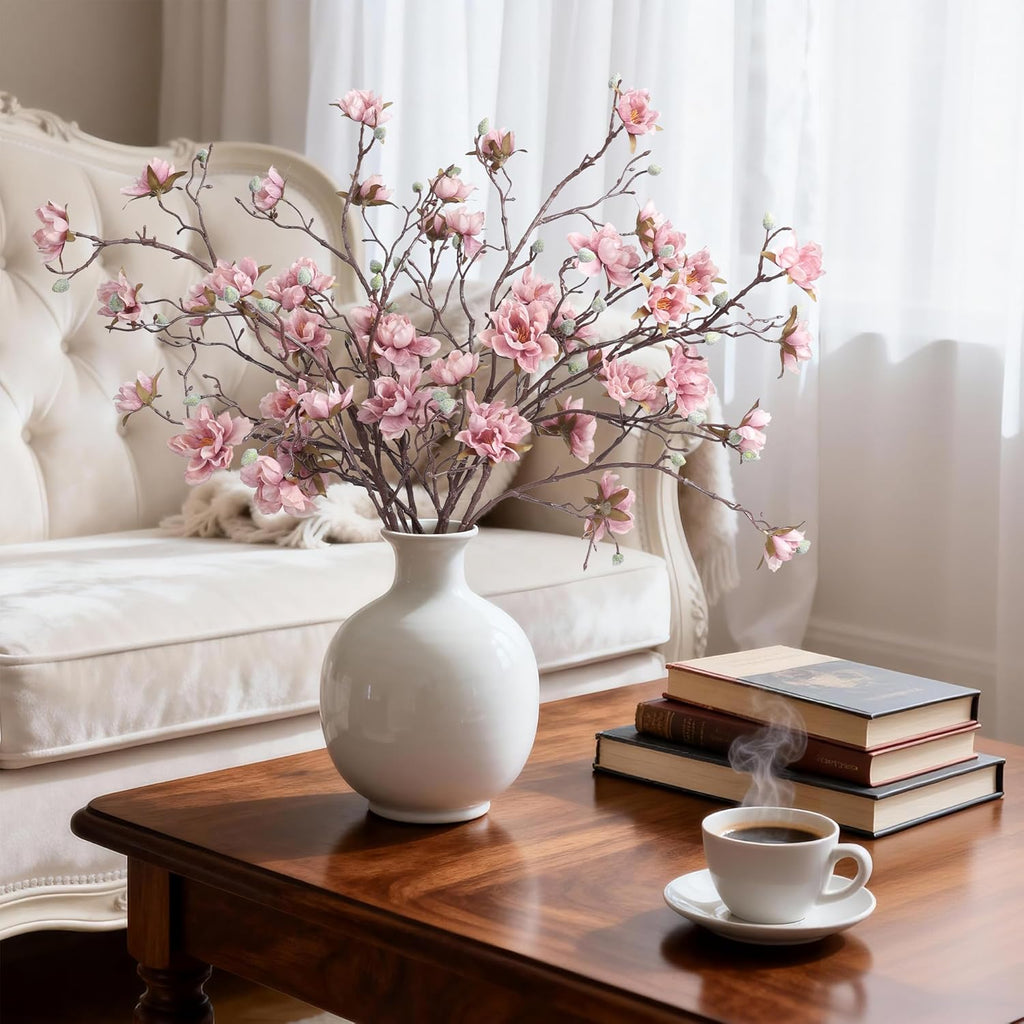 3PCS Artificial Magnolia Flowers Stems for Spring Decoration, Faux Pink Magnolia Branches with Buds, 34.5" Long Stems