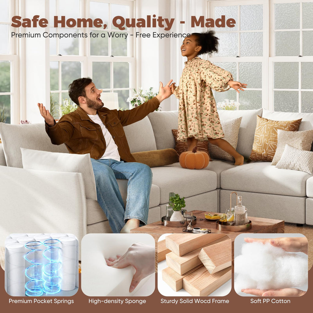 135.5" Oversized Modular Sectional Sofa, L Shaped Convertible Couch, Large 6 Seat Corner Couches Deep Seat White