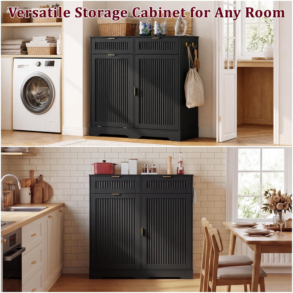 Storage Cabinet with 13 Gallon Tilt Out Trash Can Cabinet, Buffet Cabinet