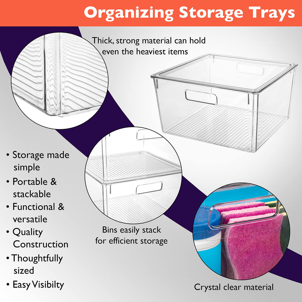 Plastic Storage Bins with Lids, Pantry Organizer, XL, 4 Pack