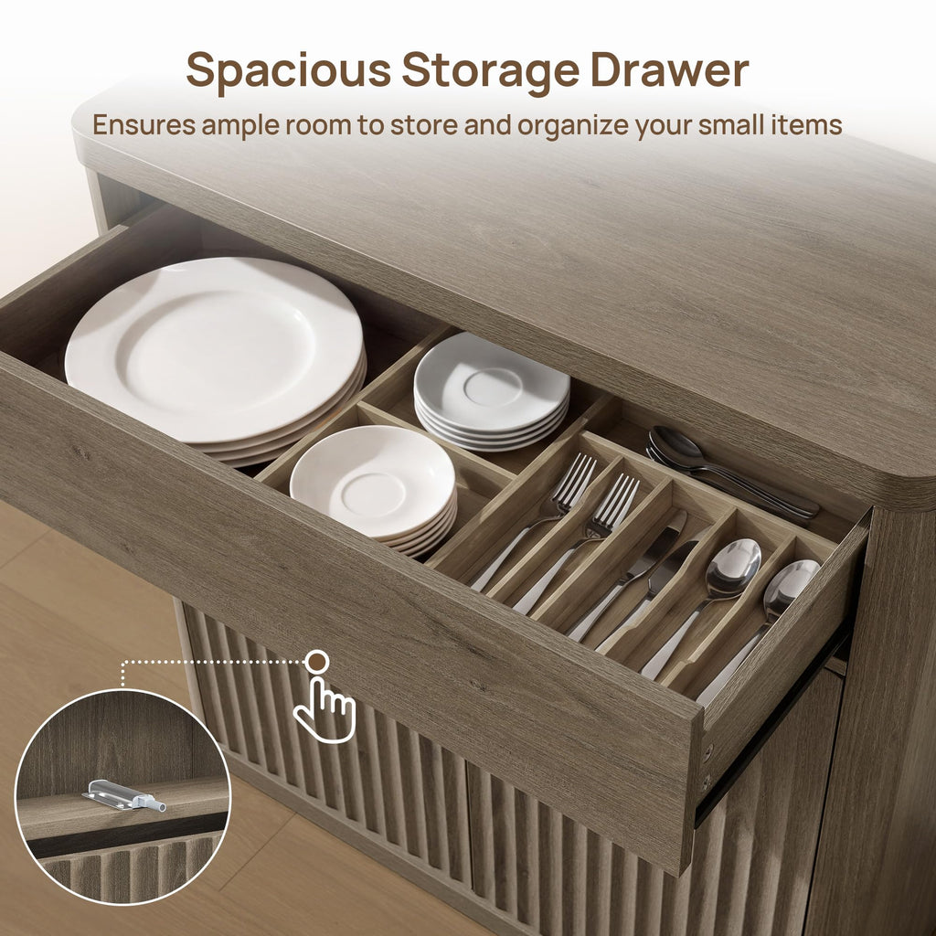 Buffet Cabinet with Storage - Accent Fluted Storage Cabinet with 2 Doors & 1 Drawer 34.6" Wide Modern Sideboard
