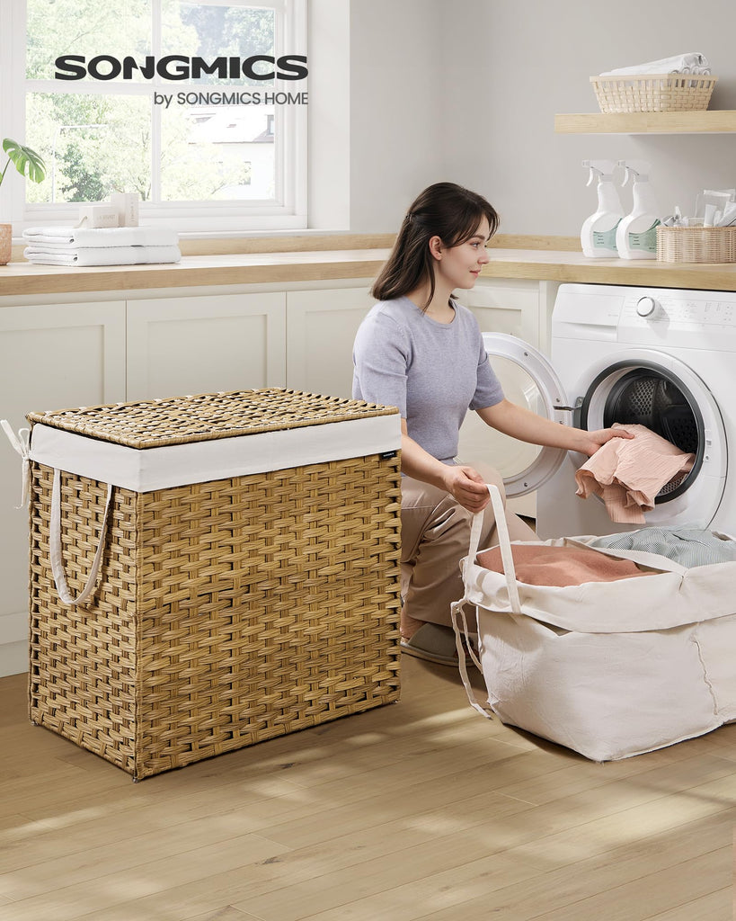 Laundry Hamper with Lid, 43.2Gal (160 L) Synthetic Rattan,Foldable