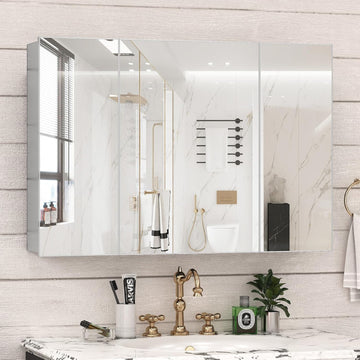 40 x 28 Farmhouse Medicine Cabinet, Tempered Frameless Bathroom Mirror with Storage, Silver Recessed or Surface Mount