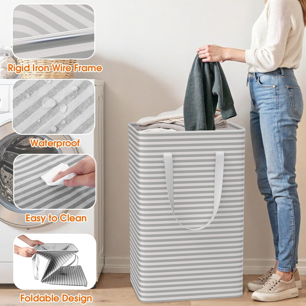 3-Pack Laundry Basket, Collapsible Laundry Hampers, 125L, Gray