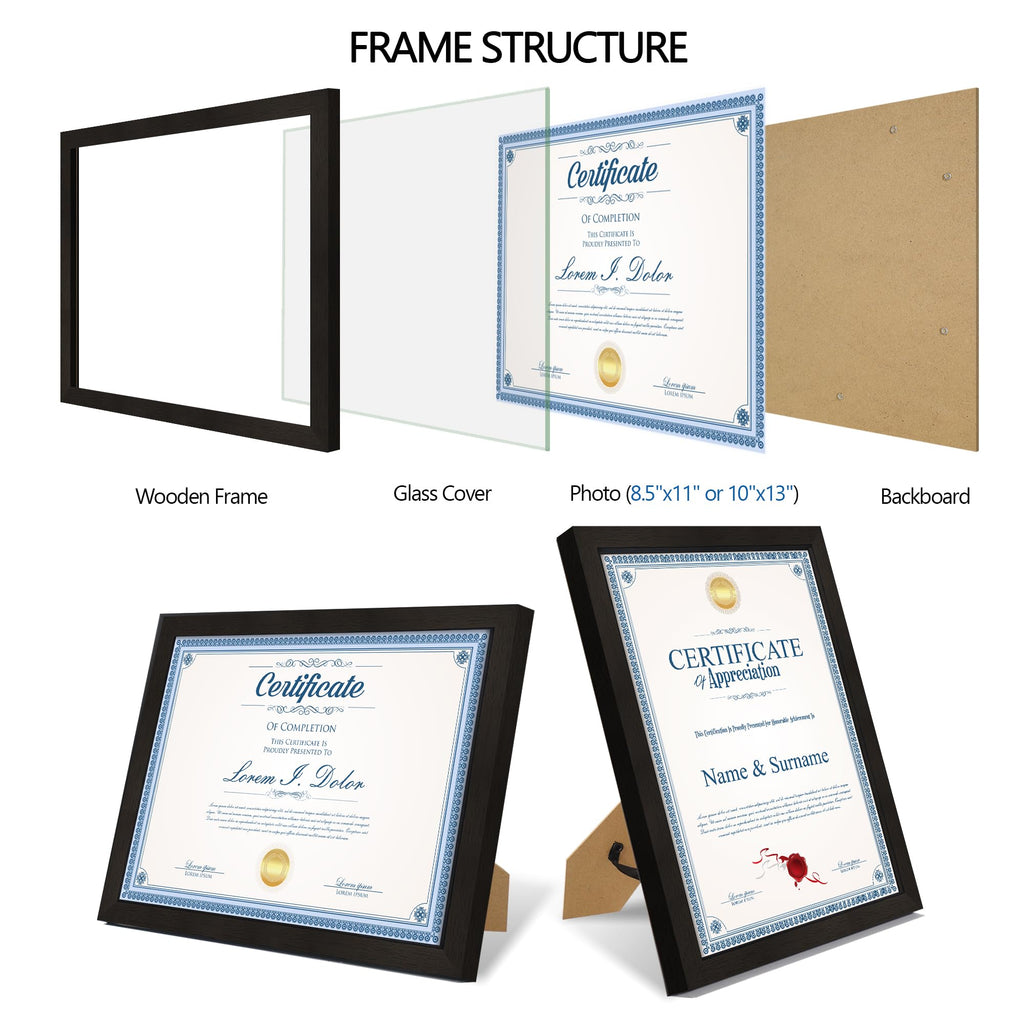 8.5 by 11 Picture Frame with Real Glass, Wood Frame(Black, 3 Pack)