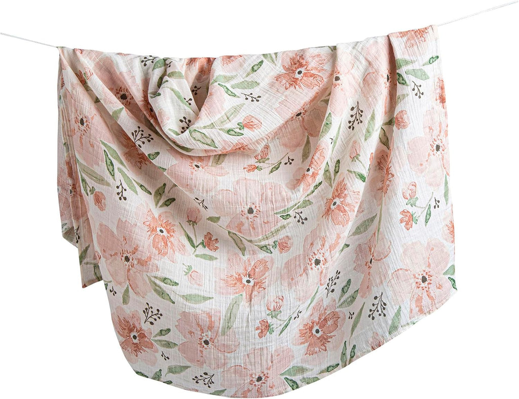 100% Cotton Muslin Swaddle Blankets, Parker Pink Floral, Baby Blanket, Set of 2, 47" x 47", Swaddles for Newborns