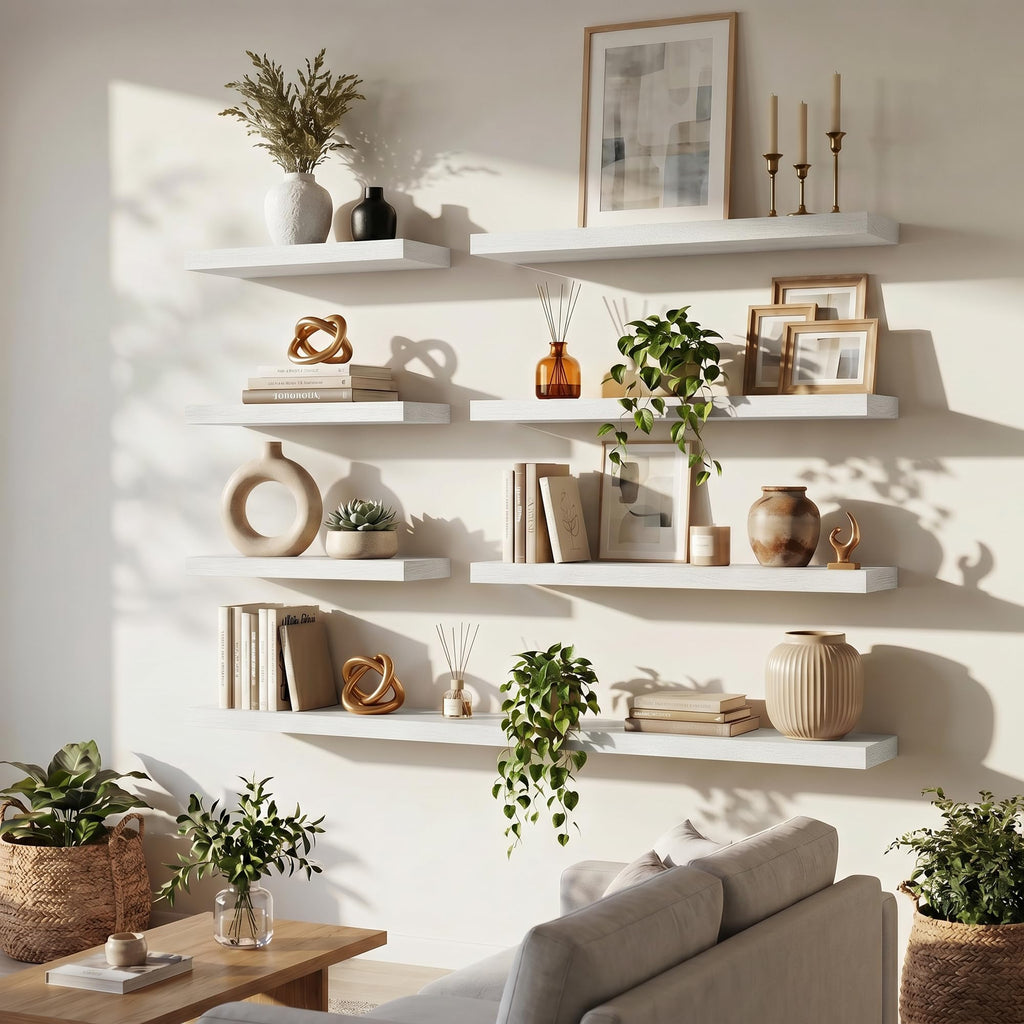 20 Inch Floating Shelves for Wall Set of 2, 6.5" D Wood Gra Shelves with Invisible Brackets, Easy Install Engineered
