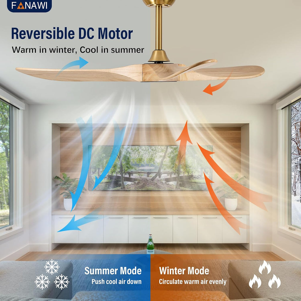 Inspired Maverick Style 52" wood ceiling fan, Brass Gold