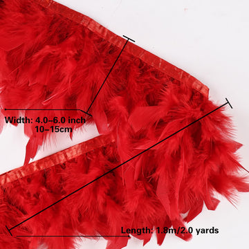 Red 4 Yards Turkey Feather Trim - 4~6in Fashion Dress Sewing - Natural Fluffy Feather Trim Fringe for Party Clothing