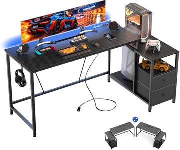 60Inch Gaming Desk Computer Desk Cable Management Carbon Fiber Texture Desk Corner Computer Desk Flip-up Computer