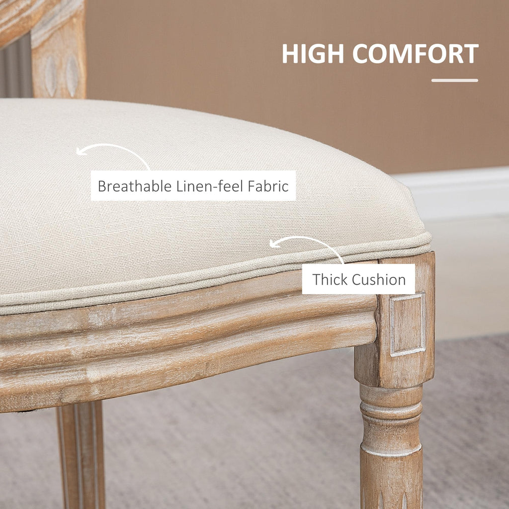 French-Style Upholstered Dining Chair Set, Armless Accent Side Chairs with Rattan Backrest and Linen-Touch