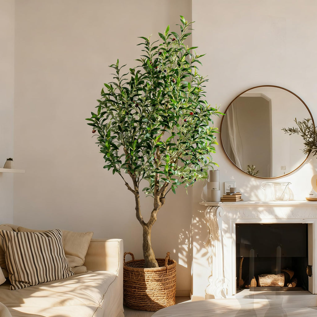 6FT Faux Olive Tree with Tall Exquisite Planter Artificial Olive Tree Tall, Potted Fake Olive Plant with 1260 Real