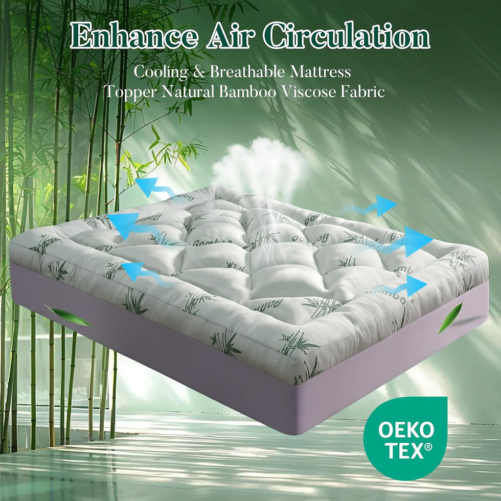 3 inch Memory Foam Mattress Topper Queen Size - Viscose Made from Bamboo Cooling Air Layer for Hot Sleepers,Thick