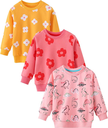 Toddler Girls Crewneck Sweatshirt Pullover Long Sleeve Shirt Cotton Tops