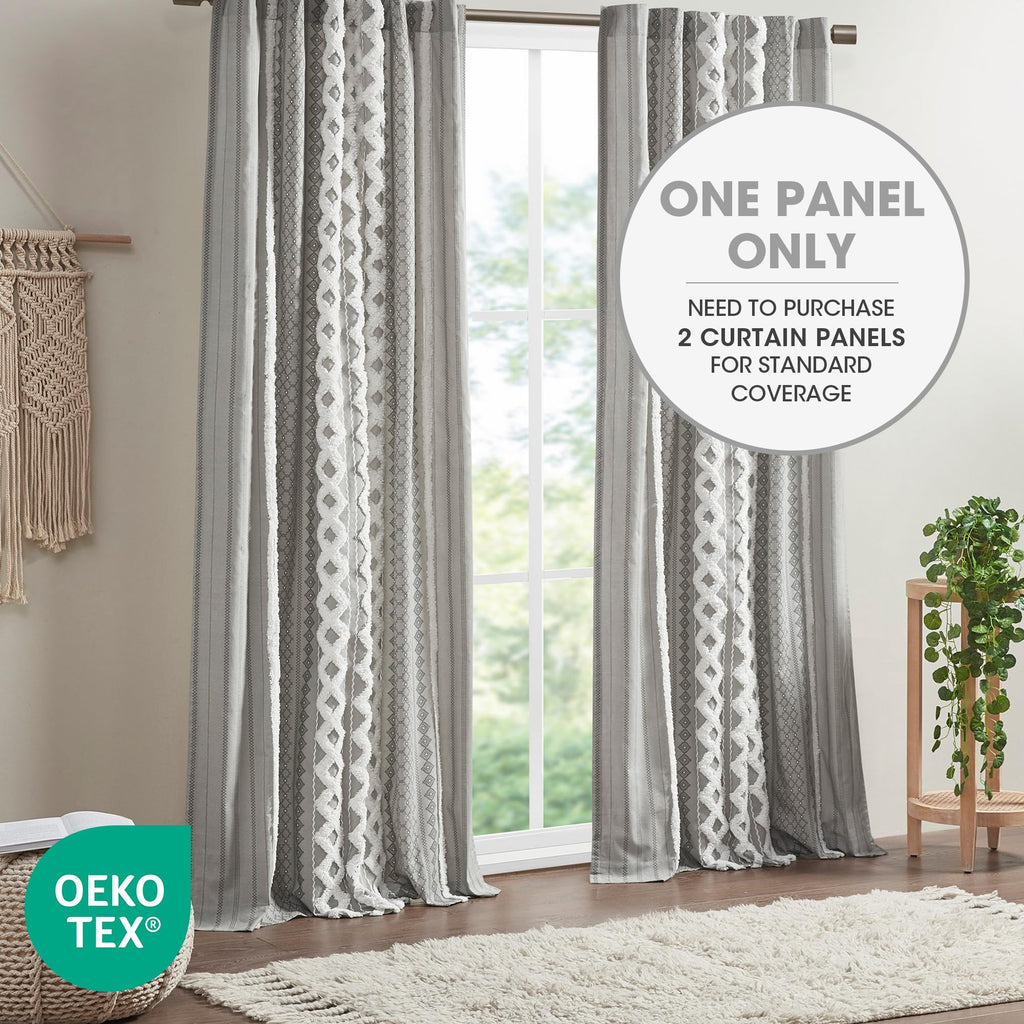 100% Cotton Boho Window Curtain, Single Panel, 50x84 Gray