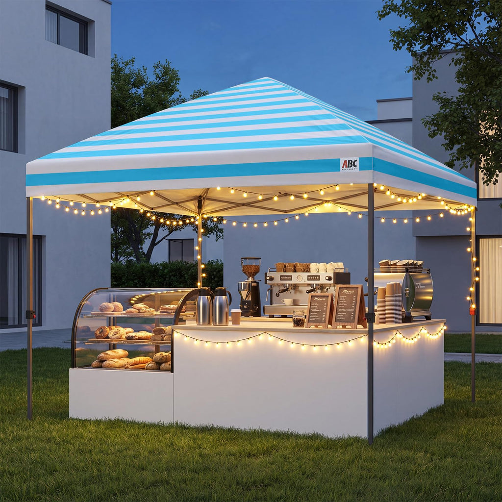 10x10 Pop Up Canopy, Weather Protection Tent, Sky Blue Stripes