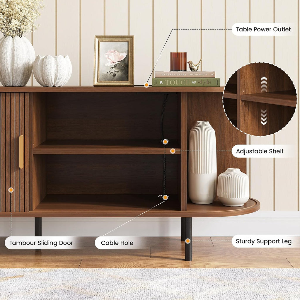 55" Mid-Century Modern TV Stand with Power Outlet, Entertainment Center for TVs up to 60", TV Stand Cabinet with