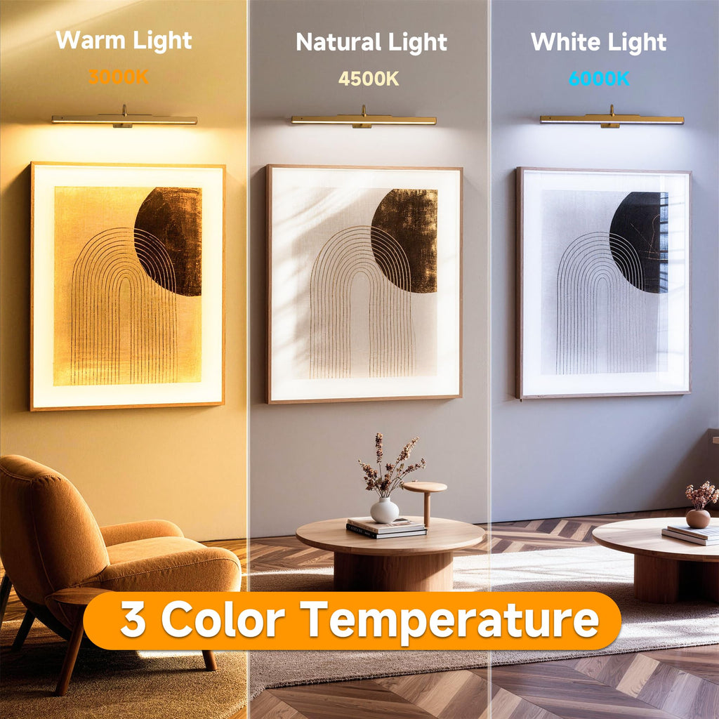 Picture Lights for Wall Brass,6000mAh Battery Operated Art Frame Lighting,Cordless Wireless Remote Dimmable Wall