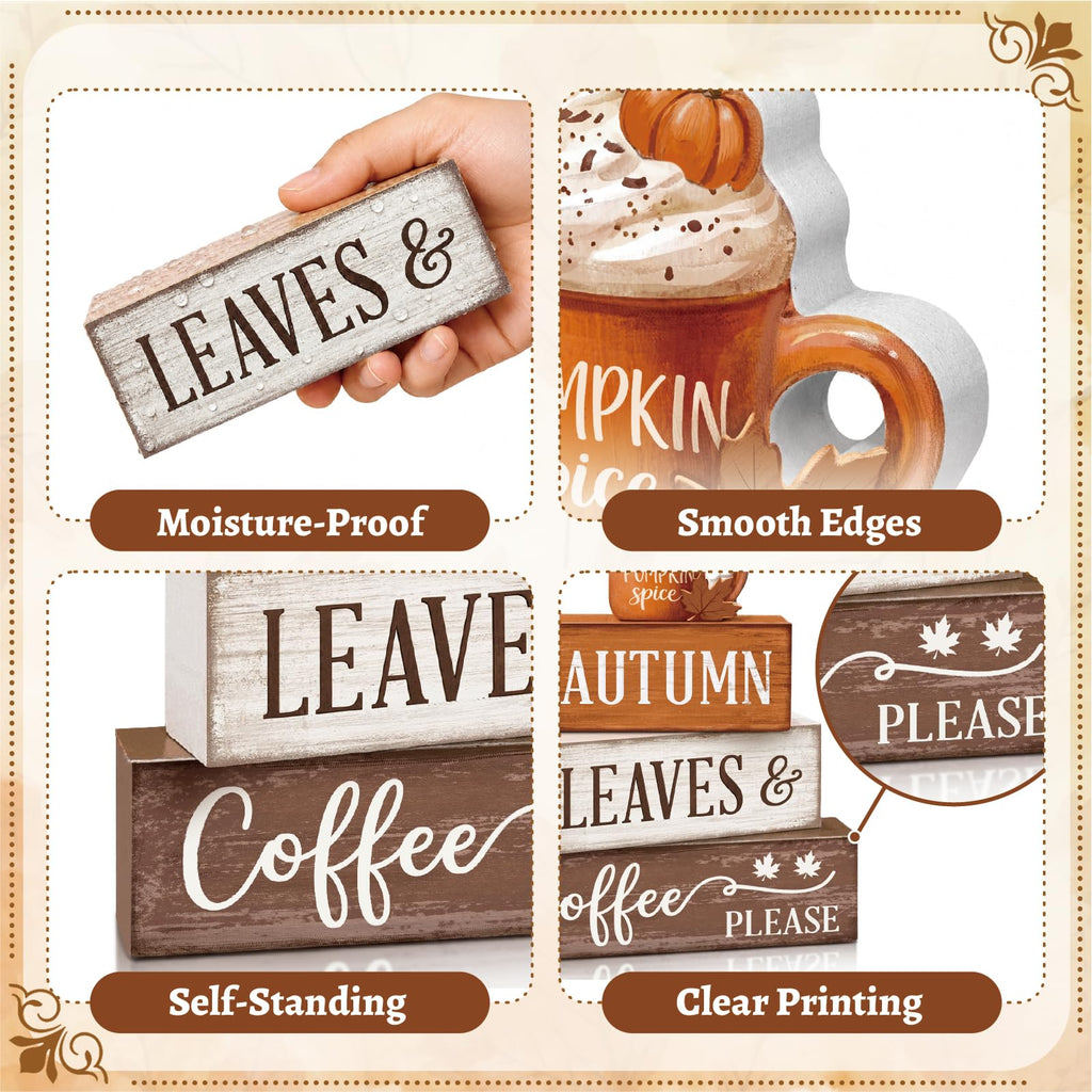 4 Pcs Fall Tiered Tray Decor, Wooden Fall Decorations