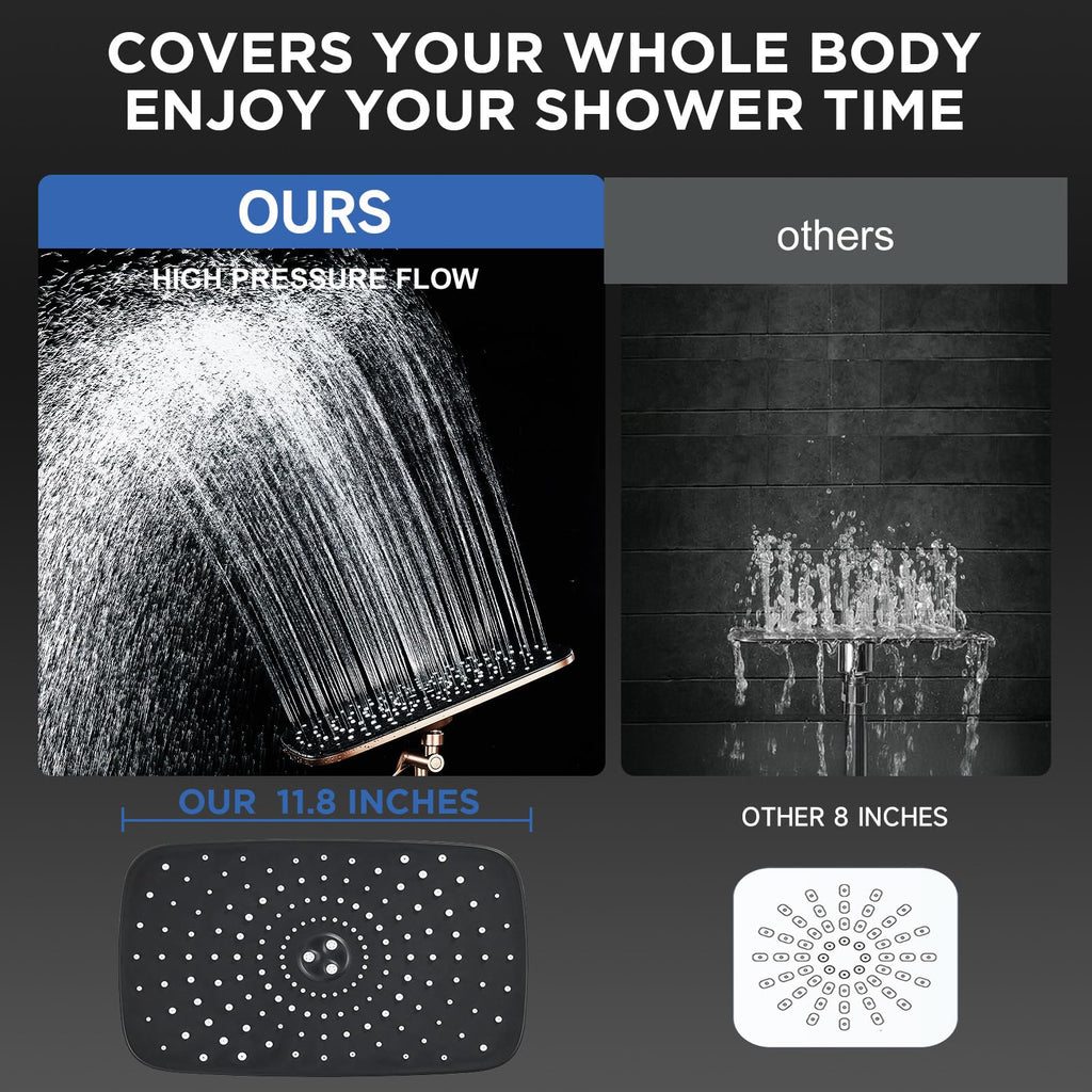 Rose Gold 11.8" High Pressure Shower Head with Handheld, Easy Install