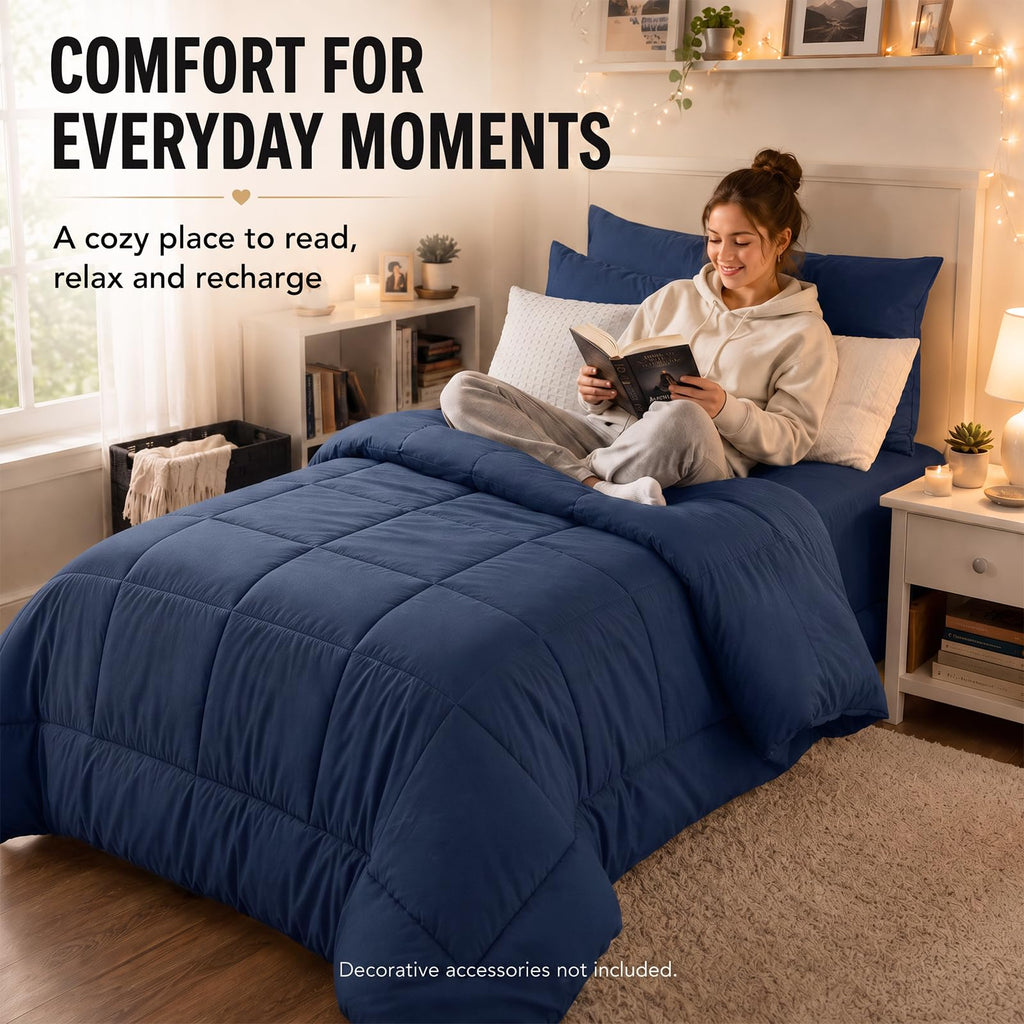 Comforter Set Navy Blue - 5 Pieces Bed in a Bag