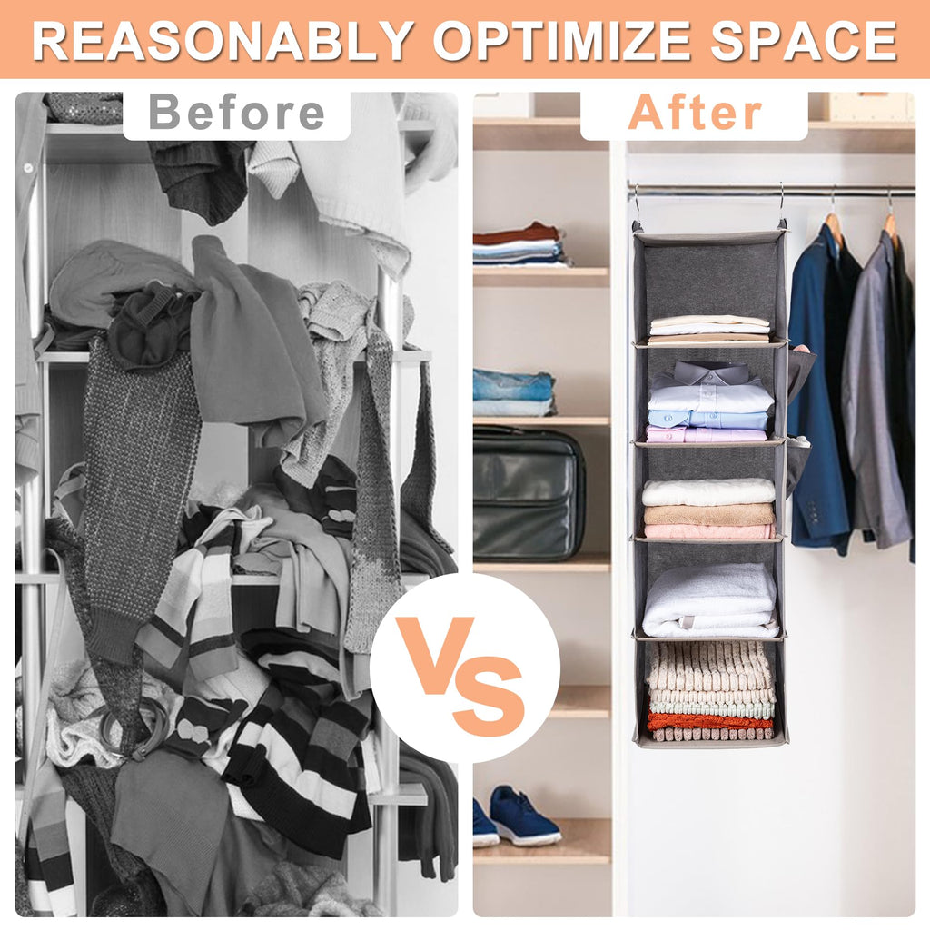 Hanging Closet Organize and Shelves,5-Hanging Shelf(2 Pack,Grey)