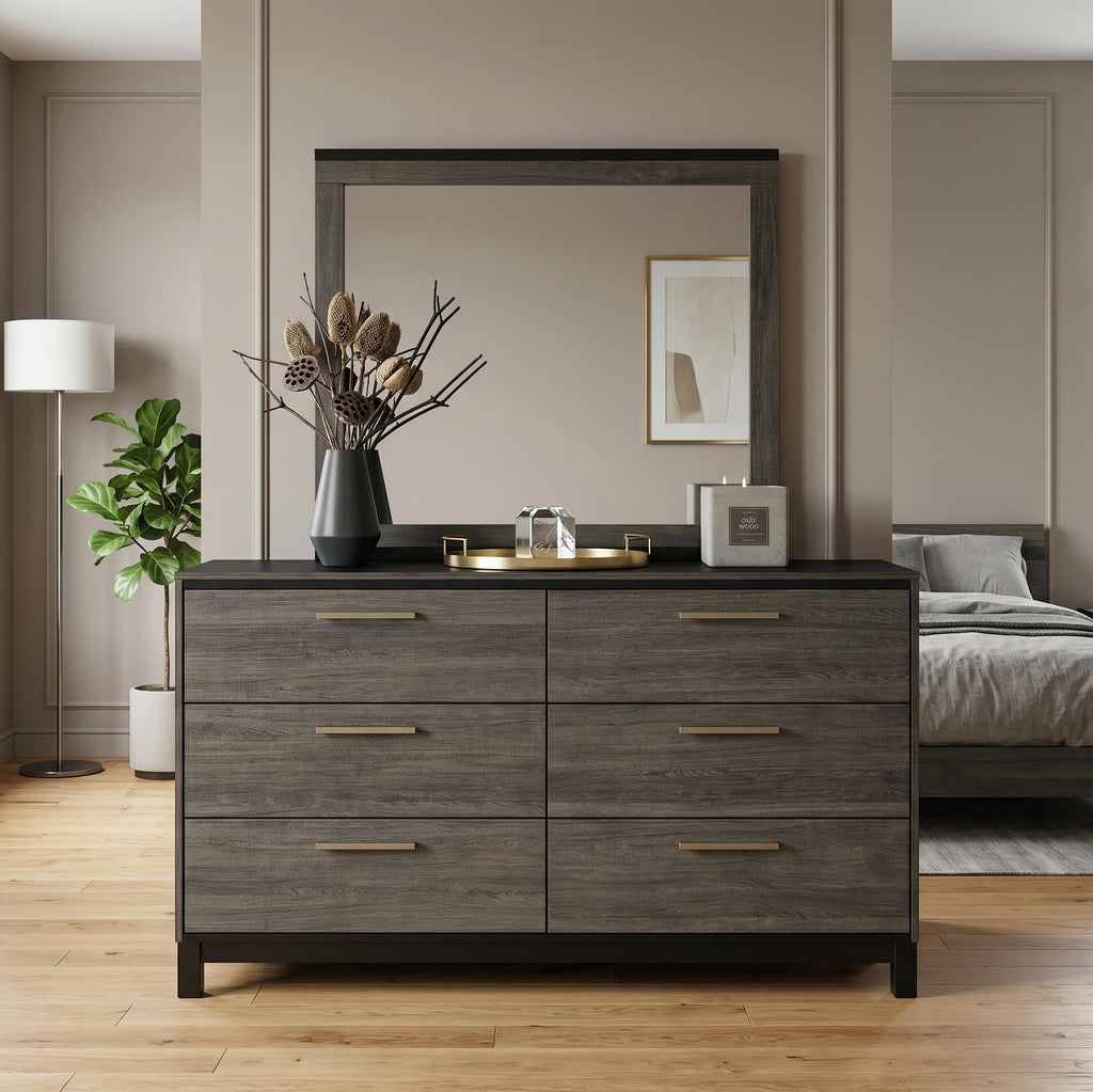 Ioana 187 Antique Grey Finish Wood Dresser and Mirror, Dresser