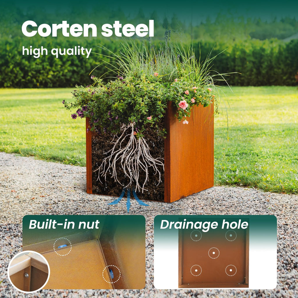 Corten Steel Planter Box 26 Inch, Metal Square Planters
