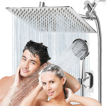 12 Inch Rain Shower Head, High Pressure Rainfall & Handheld Shower Combo - Dual Shower Heads with 5 Spray