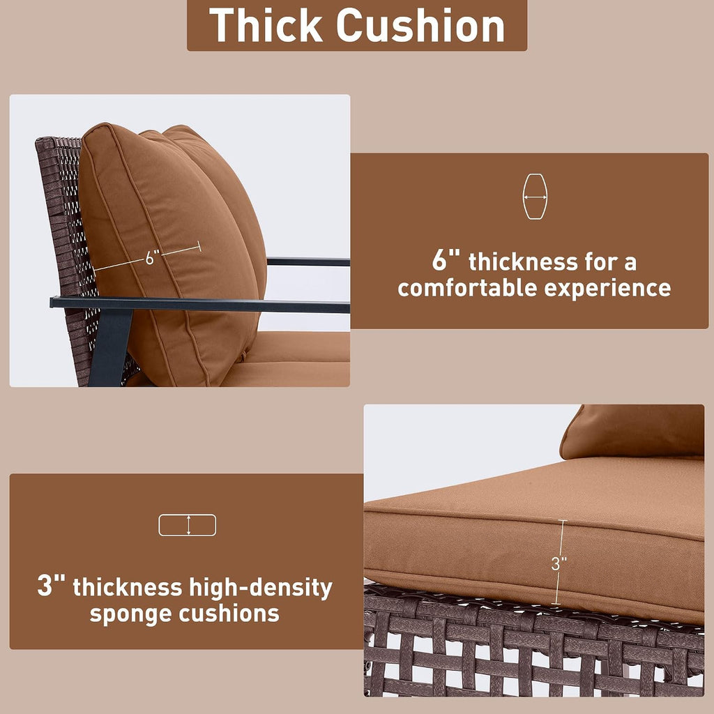 Outdoor Wicker Loveseat Rocking Chair, Patio Outdoor Furniture Conversation Sets, Rattan Rocker Chair with Cushions