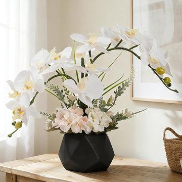 Artificial Potted Orchid Flower for Table Centerpieces,Real Touch White Fake Orchid Flowers in Vase Decoration (Style