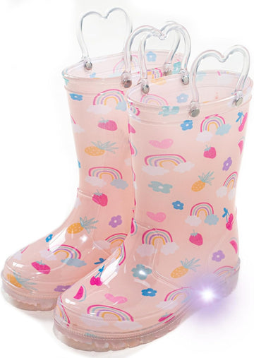 Toddler Rain Boots Waterproof Rubber Kids Rain Boots for Girls and Boys with Fun Patterns and Easy-On Handles