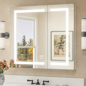 36 x 32 LED Lighted Bathroom Medicine Cabinet with Lights, 2 Door Recessed or Surface Mount Led Mirrored Medicine