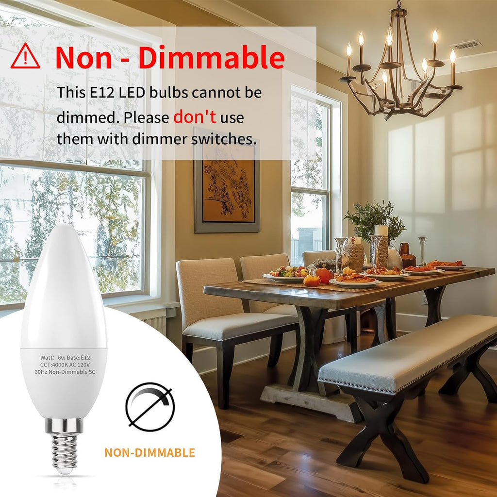 E12 LED Candelabra Bulbs 60W Equivalent, 2700k Soft Warm White