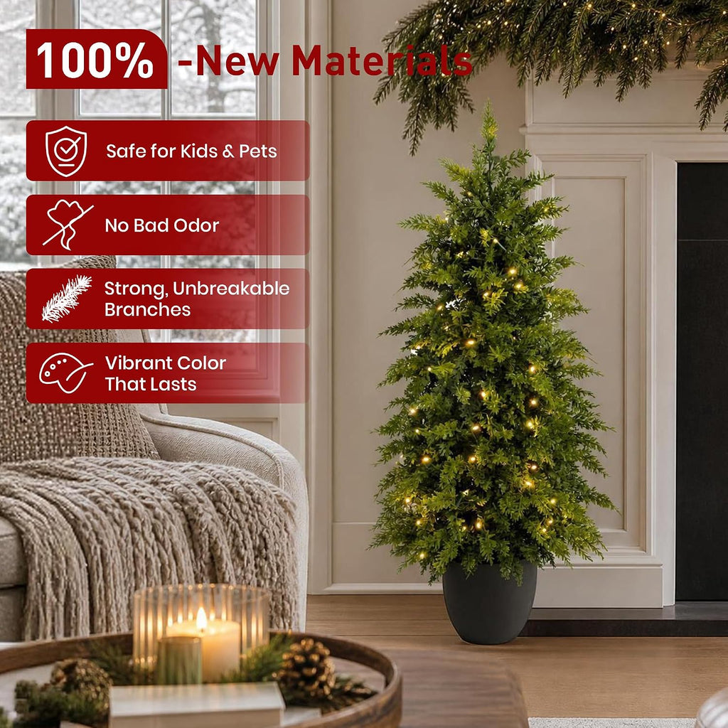 2Pack 3FT Prelit Artificial Christmas Tree with 70 LED Lights, Realistic Cedar Trees Porch Christmas Tree