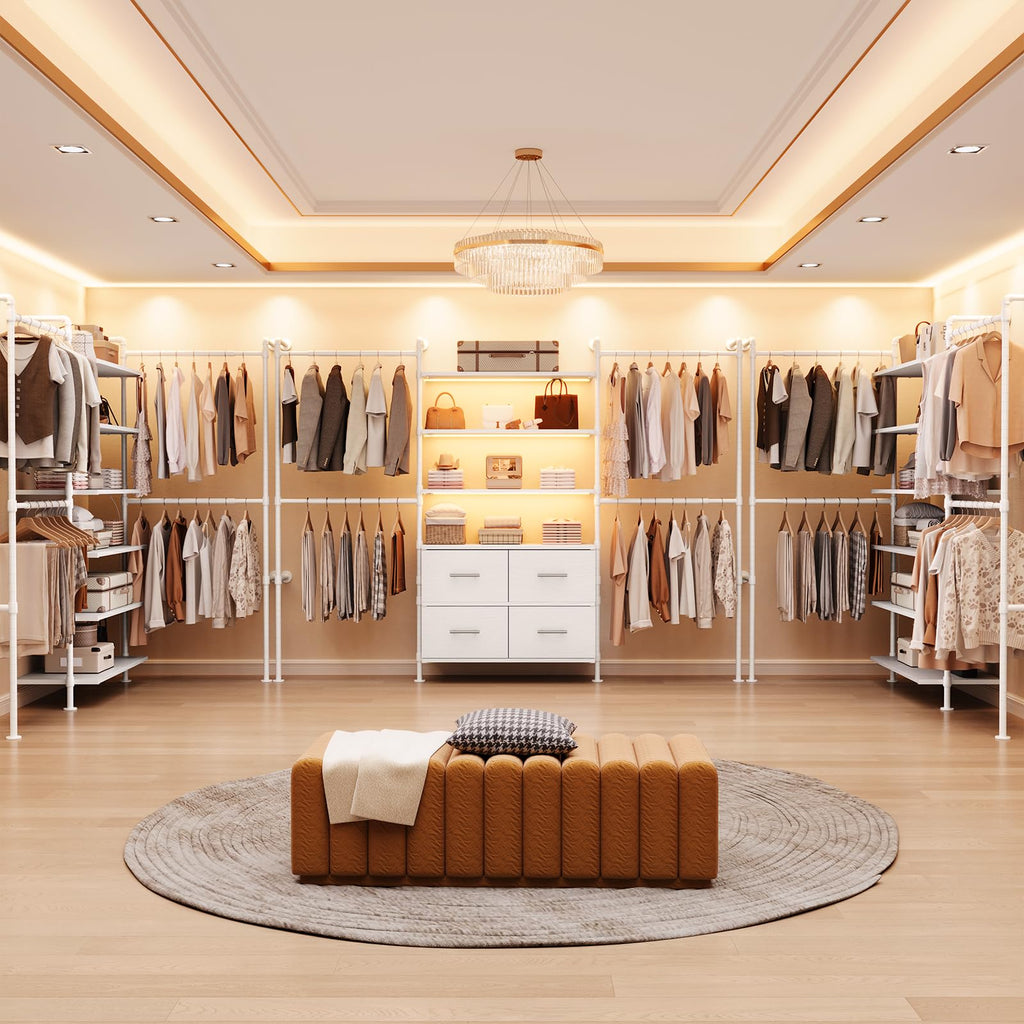 T4 Closet System with Stepless Dimmable LED Light & Drawers, White