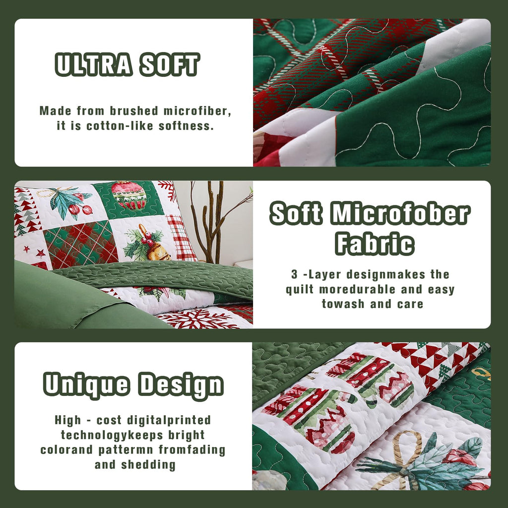 Christmas Quilt Set Queen Size, Christmas Patchwork Bedding Set