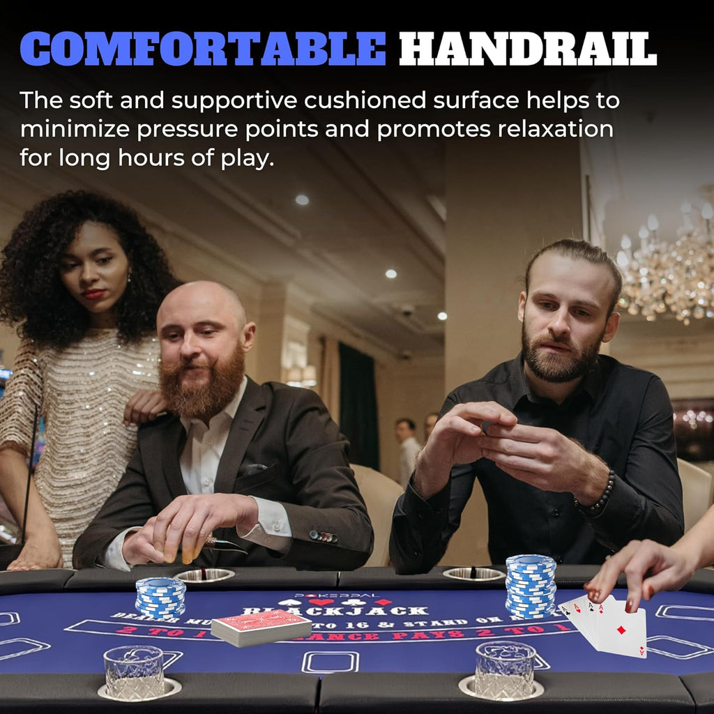 8 Player Poker Table with 2 Interchangeable Game mats, Texas Holdem and Blackjack, Collapsible Casino Table with
