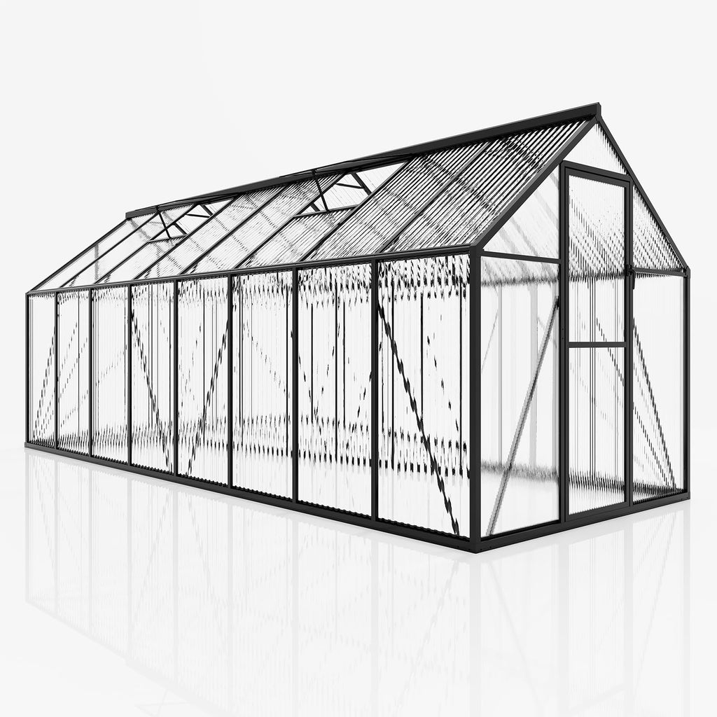 6x16 FT Walk-in Polycarbonate Greenhouse with 2 Top Windows