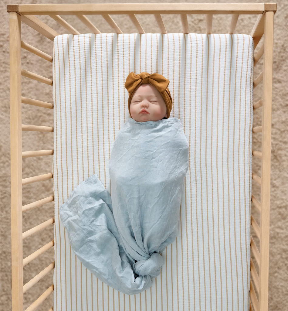 Muslin Fitted Crib Sheet, 100% Cotton, 28"x52", Neutral Stripe