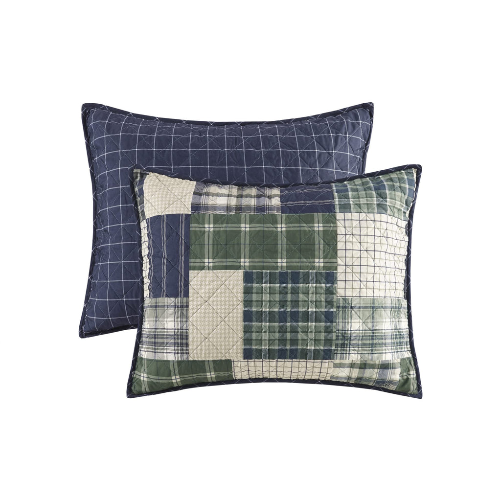 Patchwork Farmhouse Green/Navy Quilt Set, 3pc