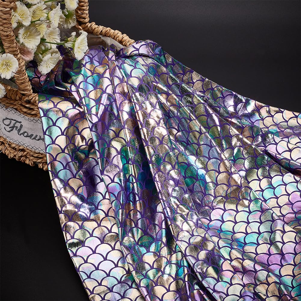 Mermaid Scales Fabric 39x59 Inch - Sparkly Purple Hologram Spandex Fish Scale for Clothes Sewing Craft - Charming