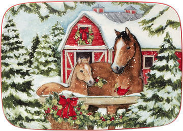 Homestead Christmas Rectangular Platter 14in x 10in, Multicolor, Large