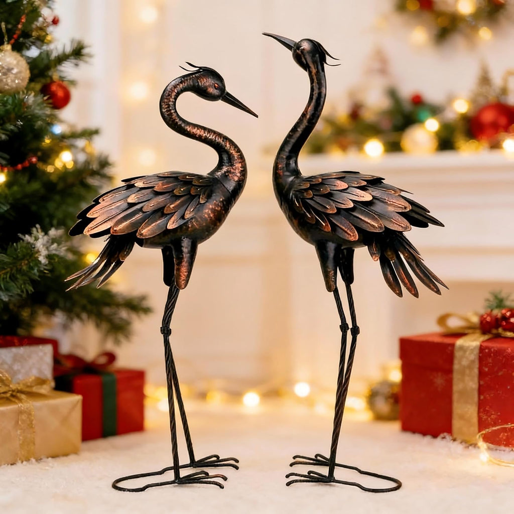 Metal Crane Garden Statue, Garden Sculptures & Statues, Bronze Crane Ornaments Yard Art for Backyard Patio Lawn
