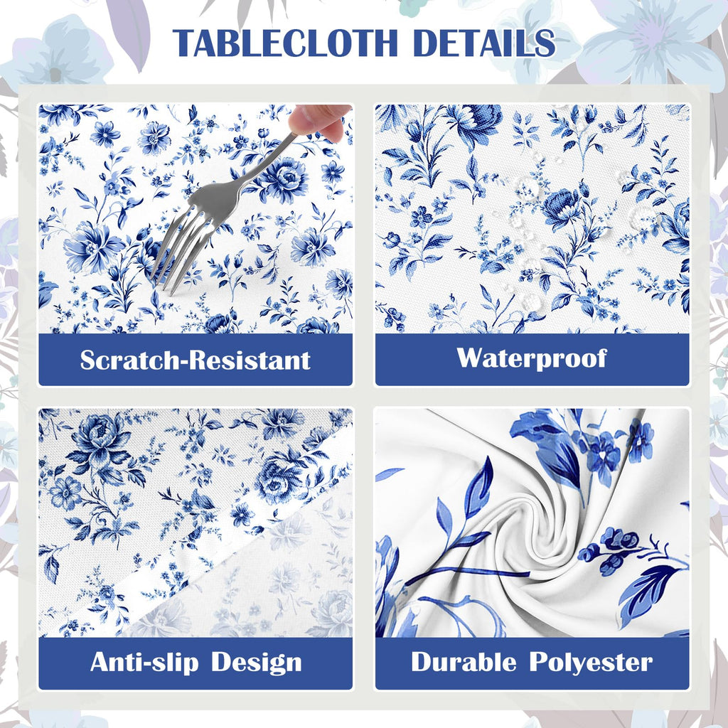 Blue Rose Tablecloth 60 x 84 Inch Rectangular, Floral Print