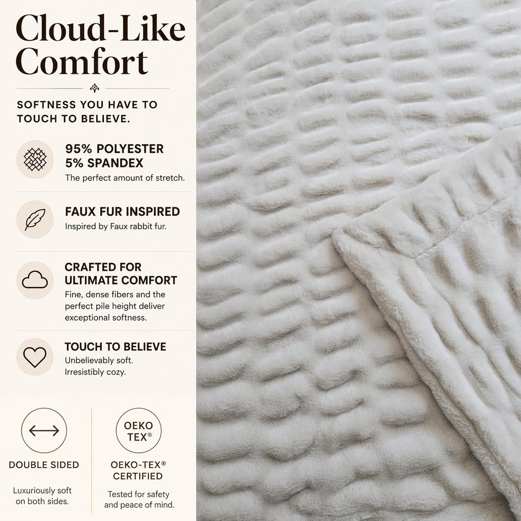 Luxury Faux Rabbit Fur Throw Blanket, Ultra Soft Double Sided Fluffy Plush Throw for Couch, Bed, Chair, Thick Warm