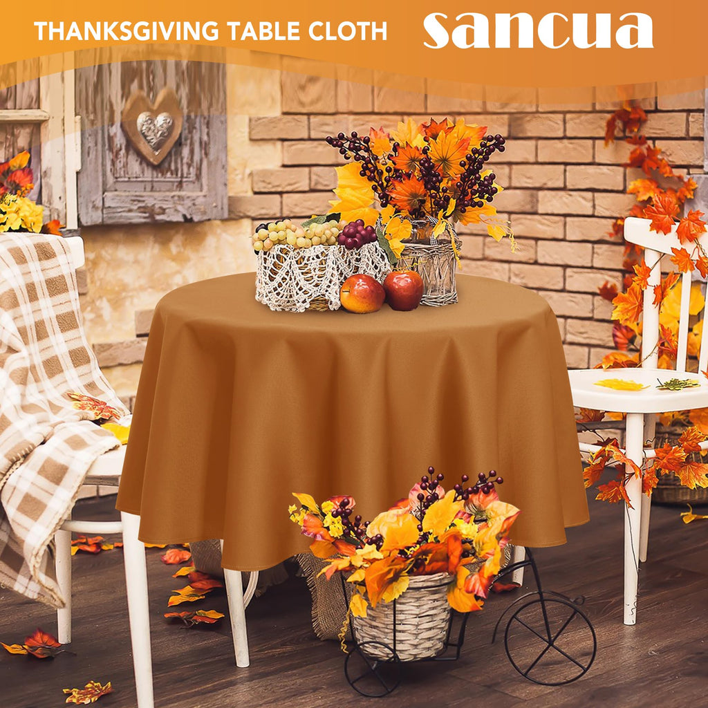 Round Tablecloth 90 Inch Light Brown Fall Table Cloth, Bronze