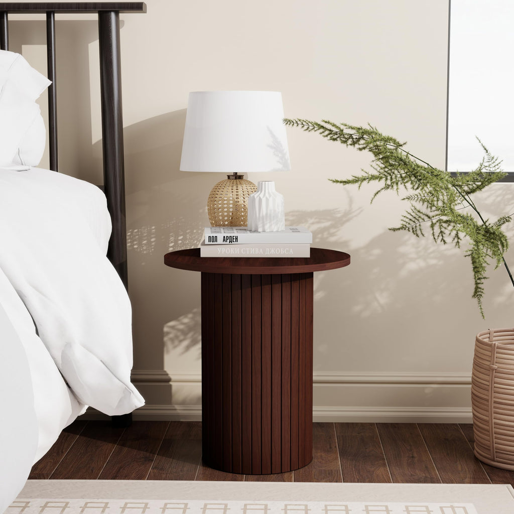 Round Side Table, Fluted Drum End Table, Tambour Accent Table