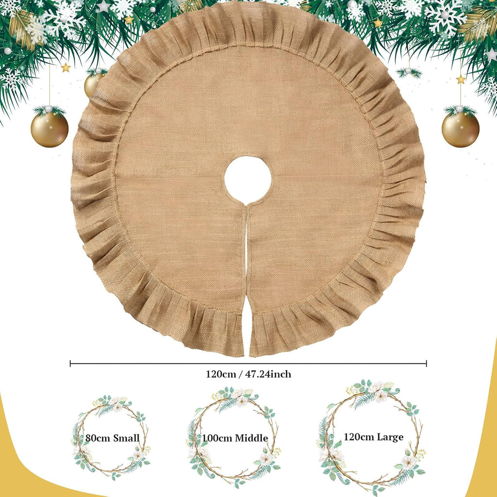 47 Inch Christmas Tree Skirt Decor with Ribbon, Linen Color