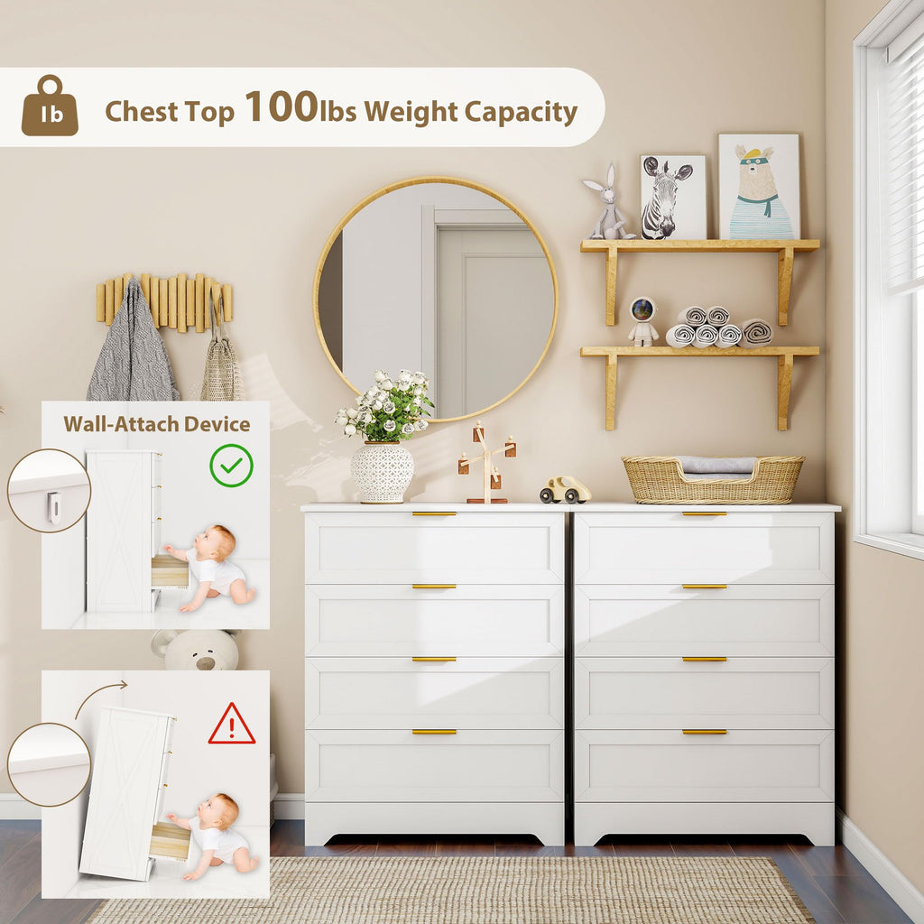 White 4 Drawer, Modern Chest of Drawers